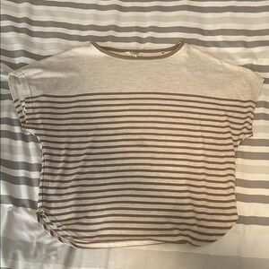 Max Studio Tan and White Boxy Short Sleeve Tee